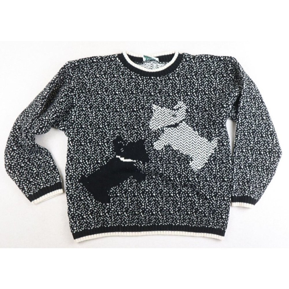 VINTAGE GREEN LANTERN WOMEN'S BLACK & WHITE SCOTTIE DOG PULLOVER SWEATER - S